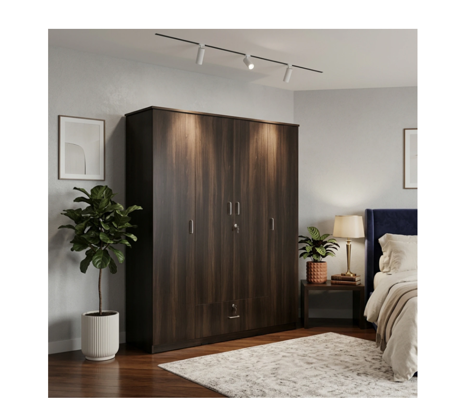 Flipkart Perfect Homes Andes Engineered Wood 4 Door Wardrobe (Finish Color - Dark Maple, Knock Down)